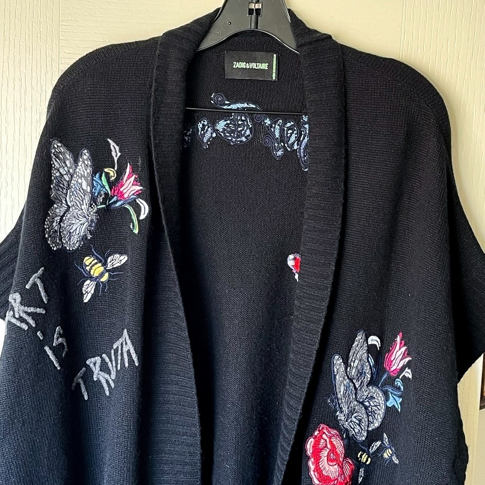 Zadig & Voltaire Indiany Embroidered Cashmere Cardigan Multicolor One Size EUC - Picture 7 of 14